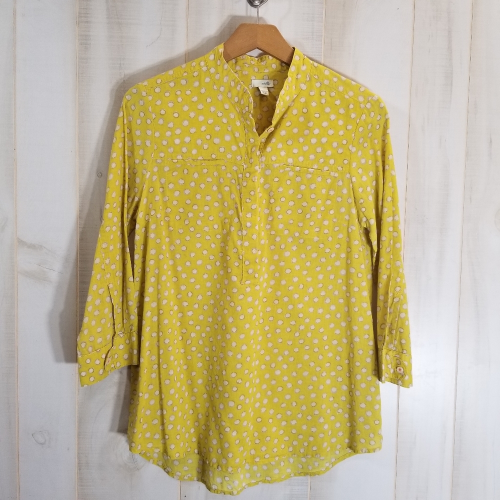 Odille Anthro Mustard Yellow Print Dot Tunic Top